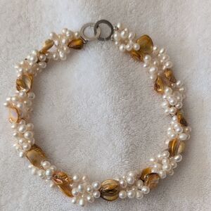 Gold and White Pearl Twist Necklace - Women Jewelry